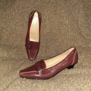 BRUNO MAGLI-Italy-Oxblood Leather-Moccasin Stitch Pumps-Driving-Sz 6.5-Near Mint